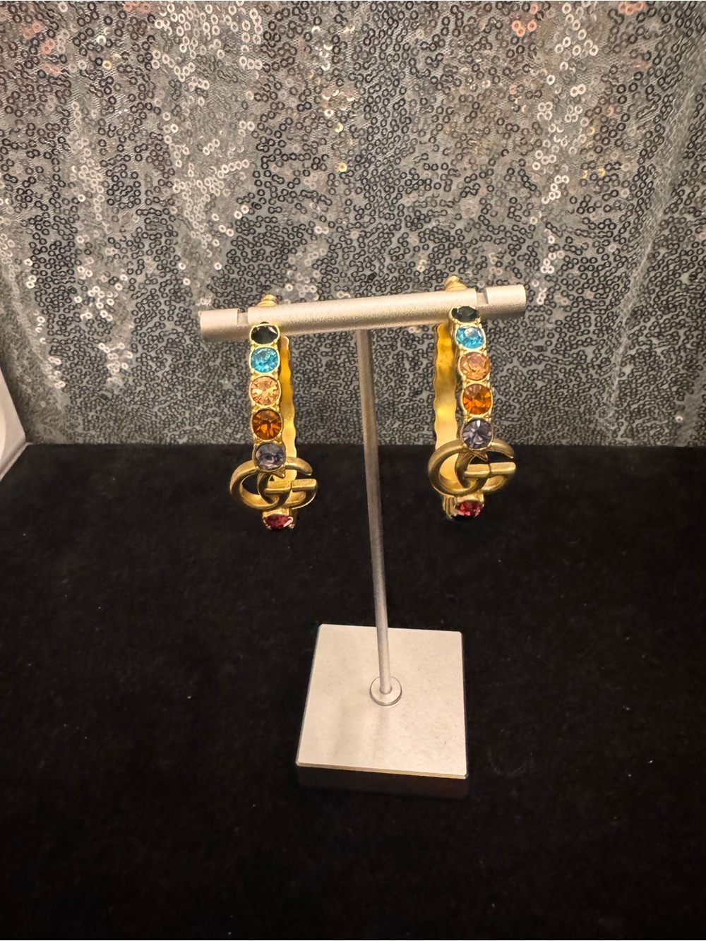 Gucci Gold-Tone Multicolor Crystal Hoop Earrings